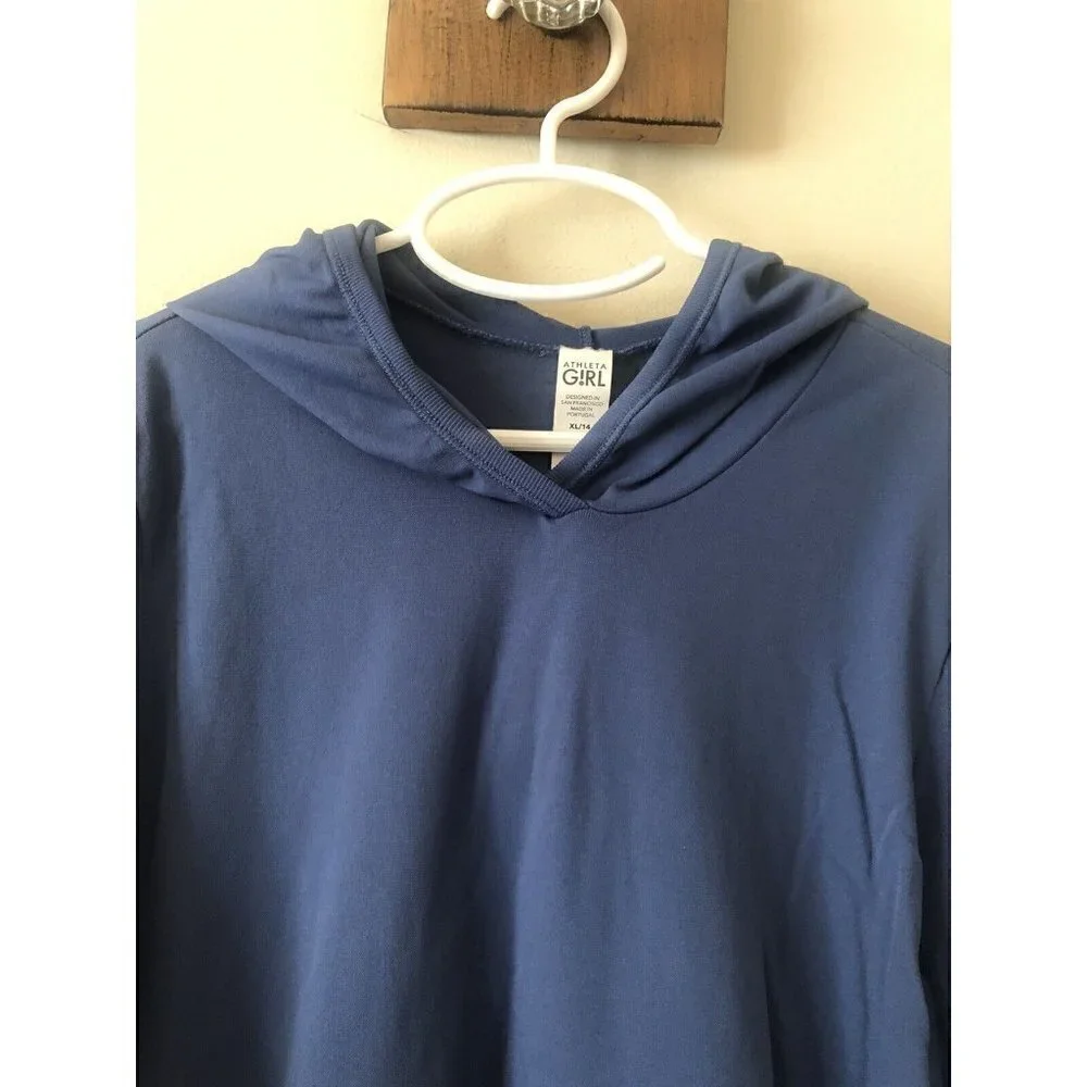 Athleta Girl Size XL 14 Blue Hooded Long Sleeve Pullover Top